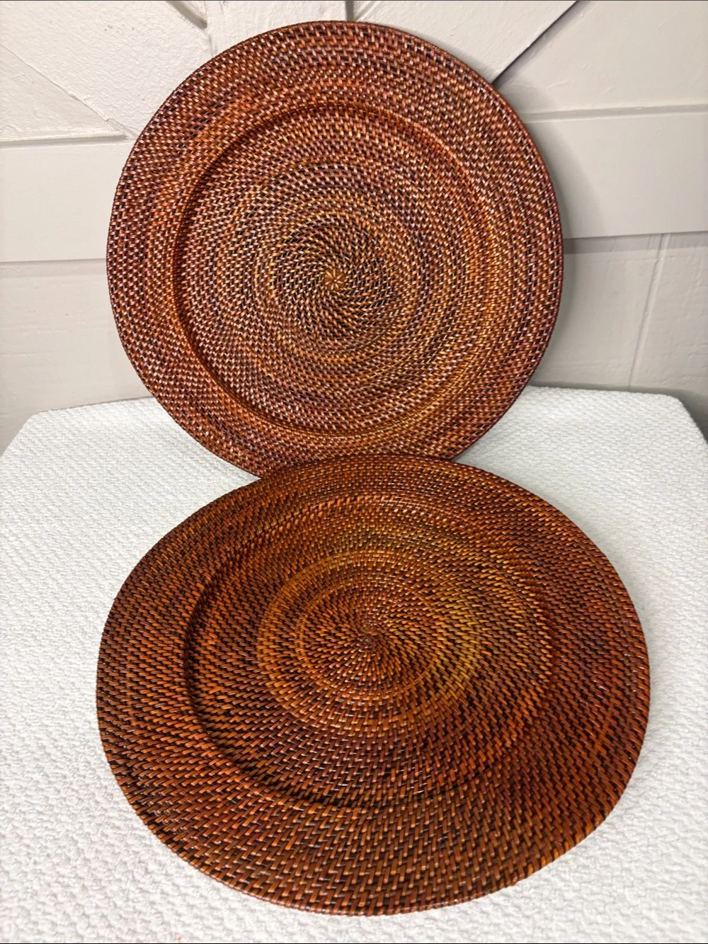 Williams Sonoma Nito Handwoven Charger Plates Set of 2 Rich Spice Brown 13